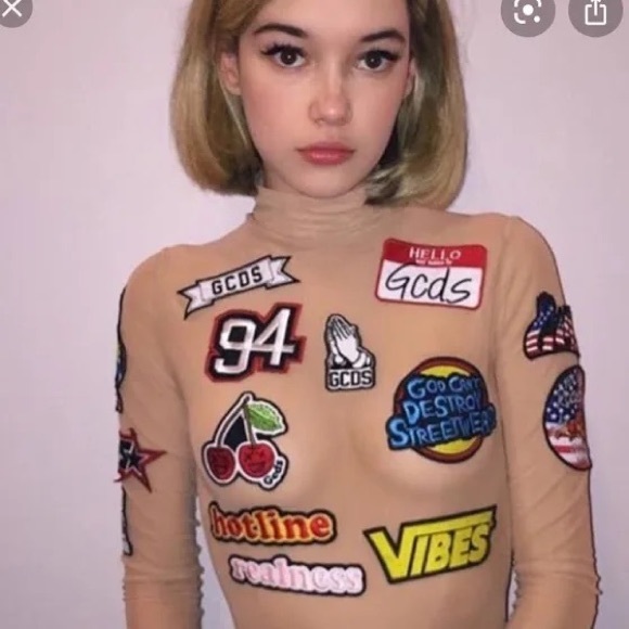 NWT GCDS Patches Nude BODYSUIT Rare Mesh - Picture 3 of 3